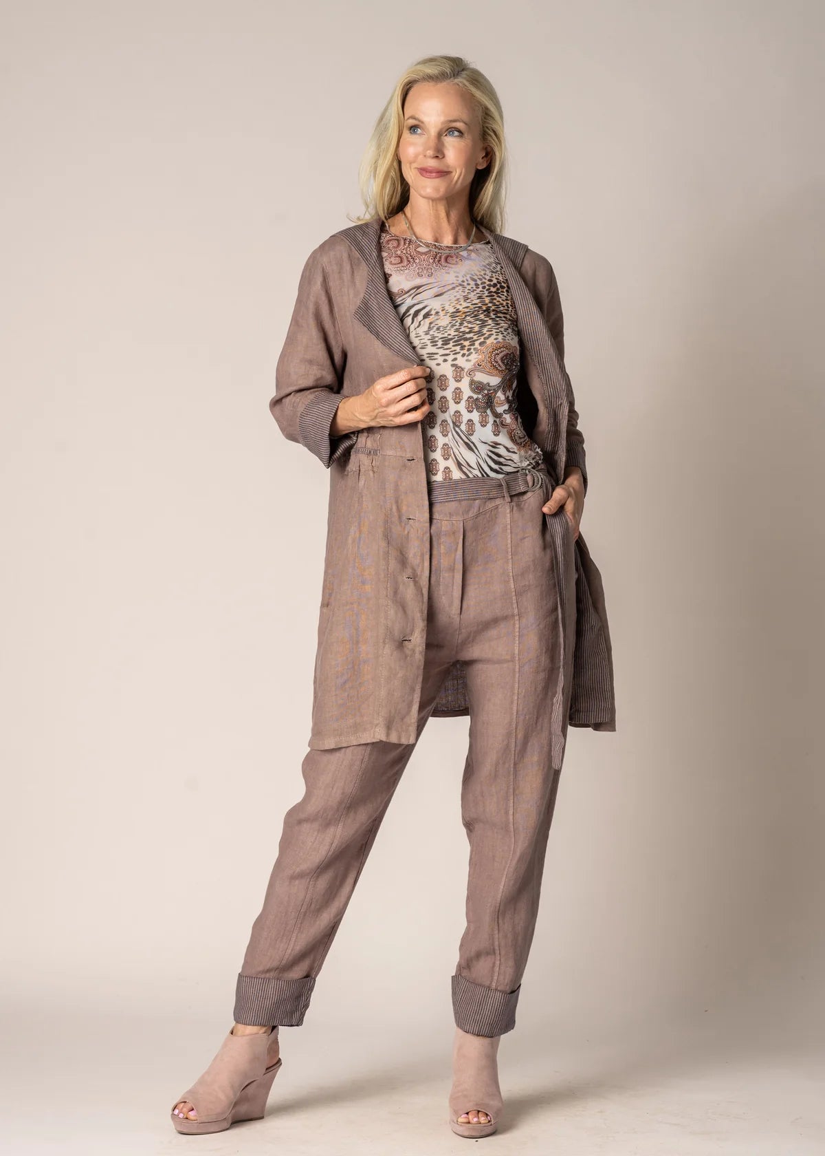 Imagine Helena Linen Pants in Milk Chocolate