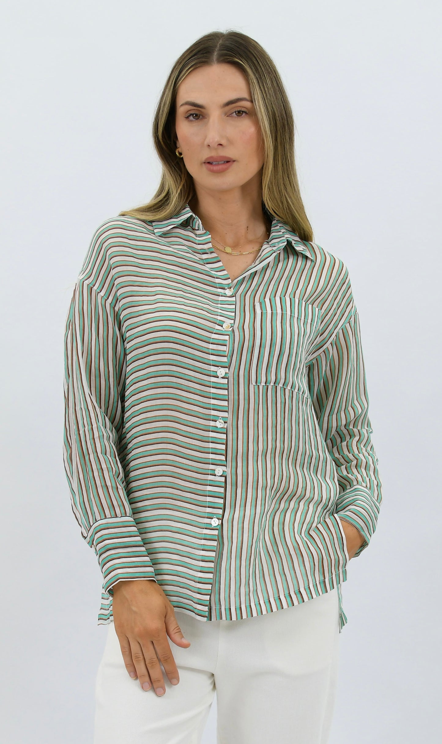 Green Stripe Linen Shirt