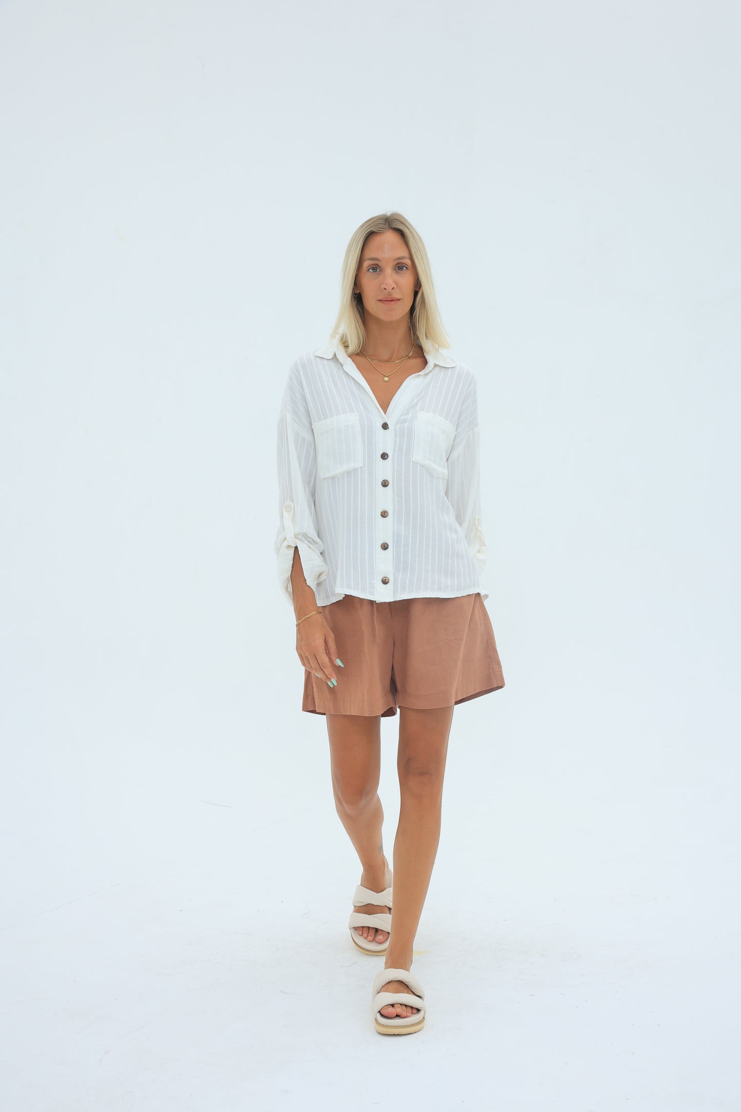 Carbon Caitlyn Linen Stripe Top Natural