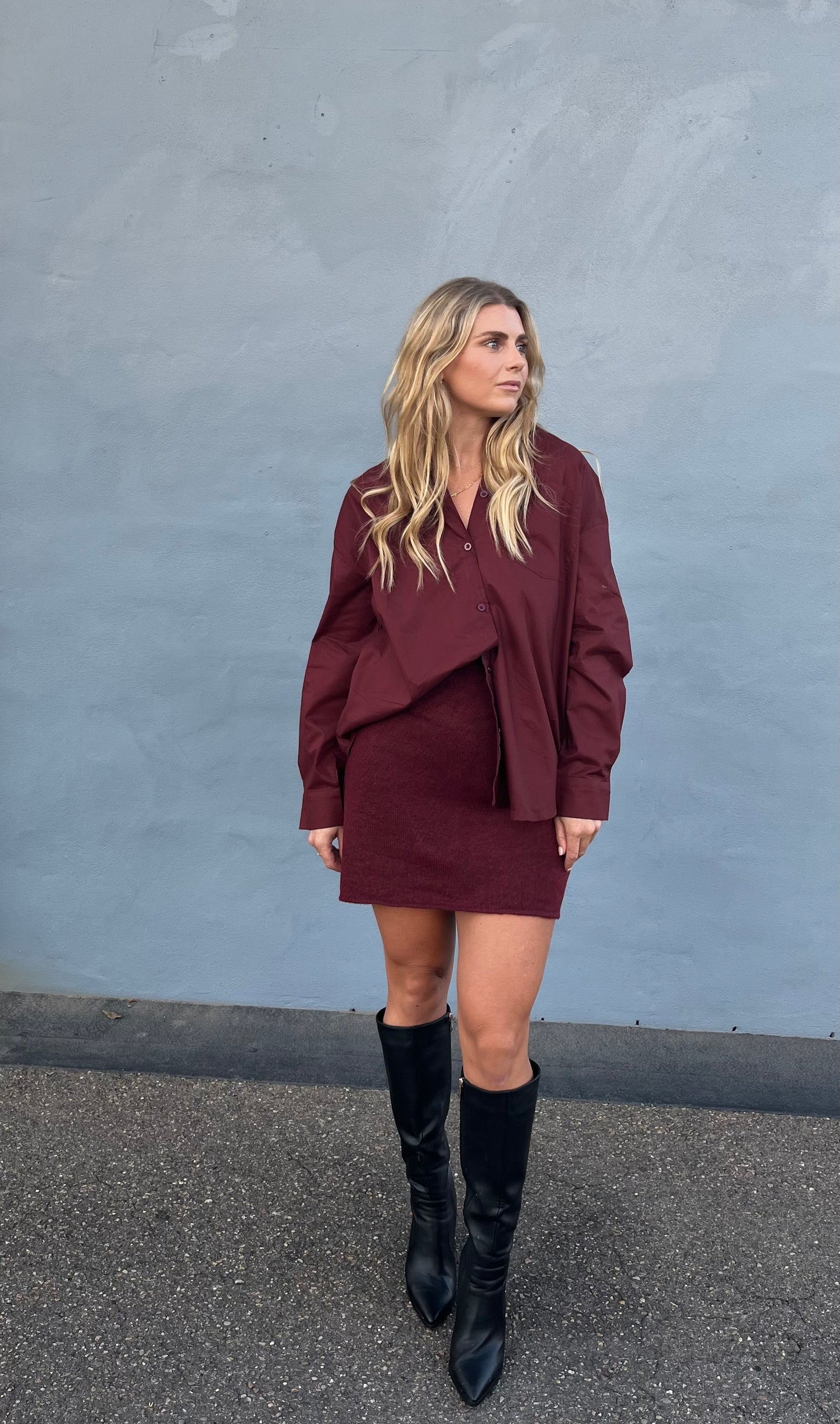 By Frankie Knit Mini Skirt (Burgundy)