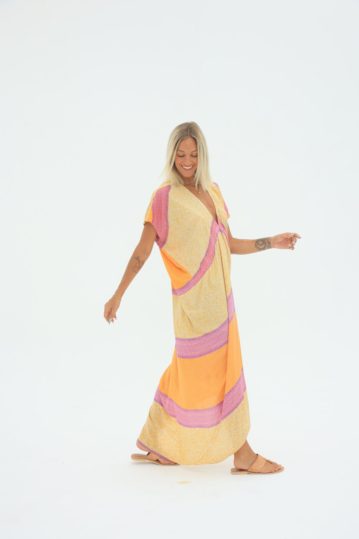 Carbon Lucient Drape Dress Orange and Pink