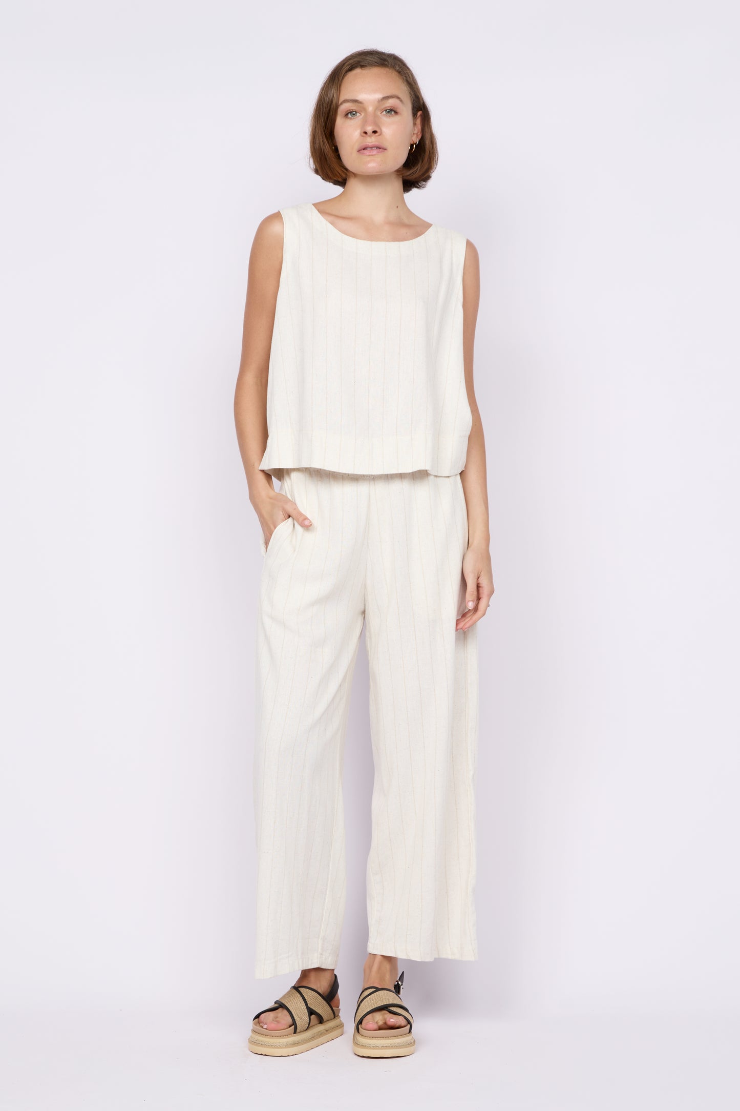Carbon Aleesia Striped Linen Tank - Natural Stripe