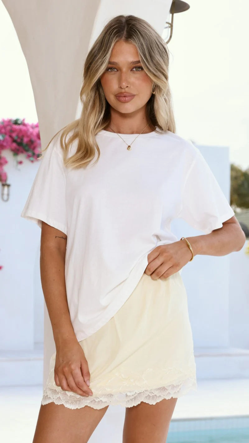 By Frankie Yellow Lace Mini Skirt