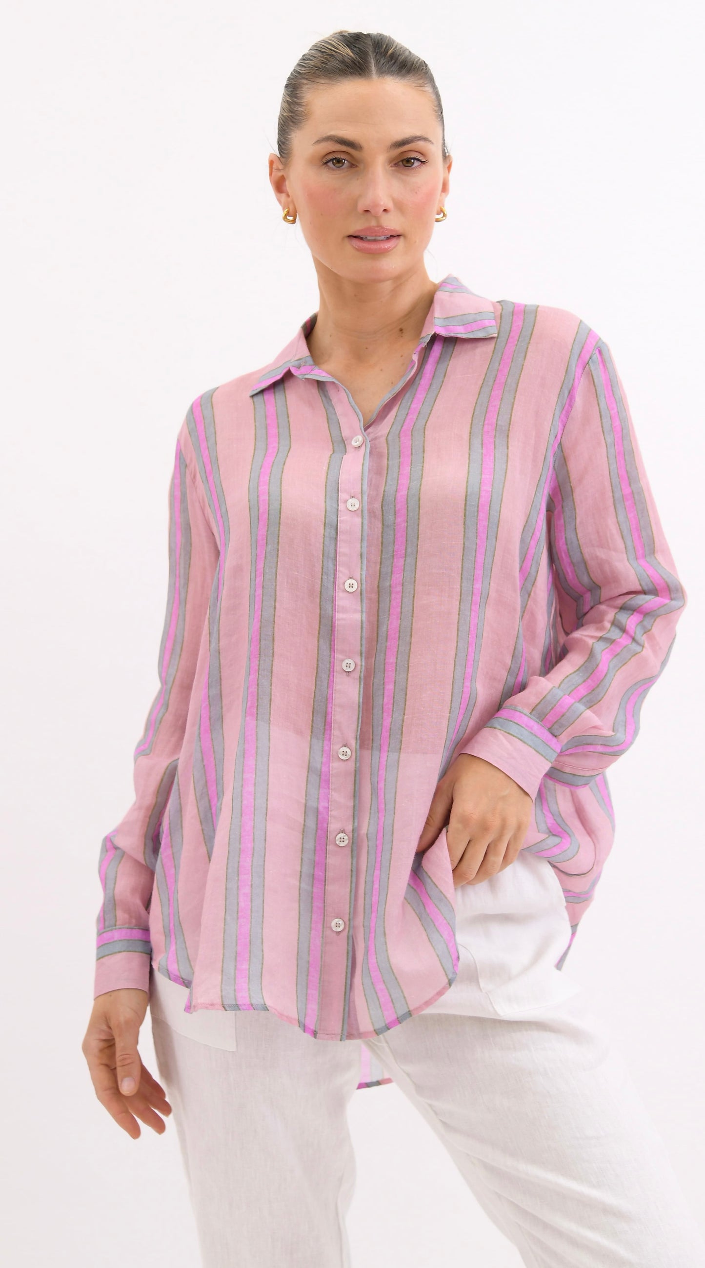 Green/Blue Stripe Linen shirt (Copy)