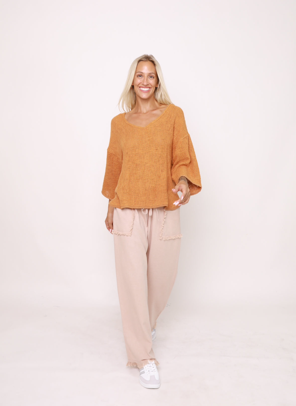 Carbon Joshua Frayed Linen Pants Oatmeal