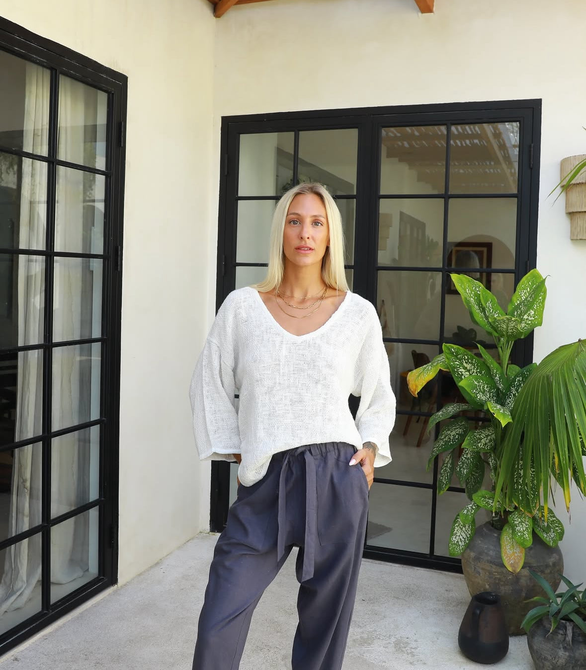 Carbon Tuscan Linen Pant - Black