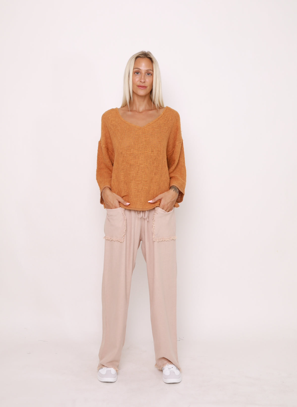 Carbon Joshua Frayed Linen Pants Oatmeal