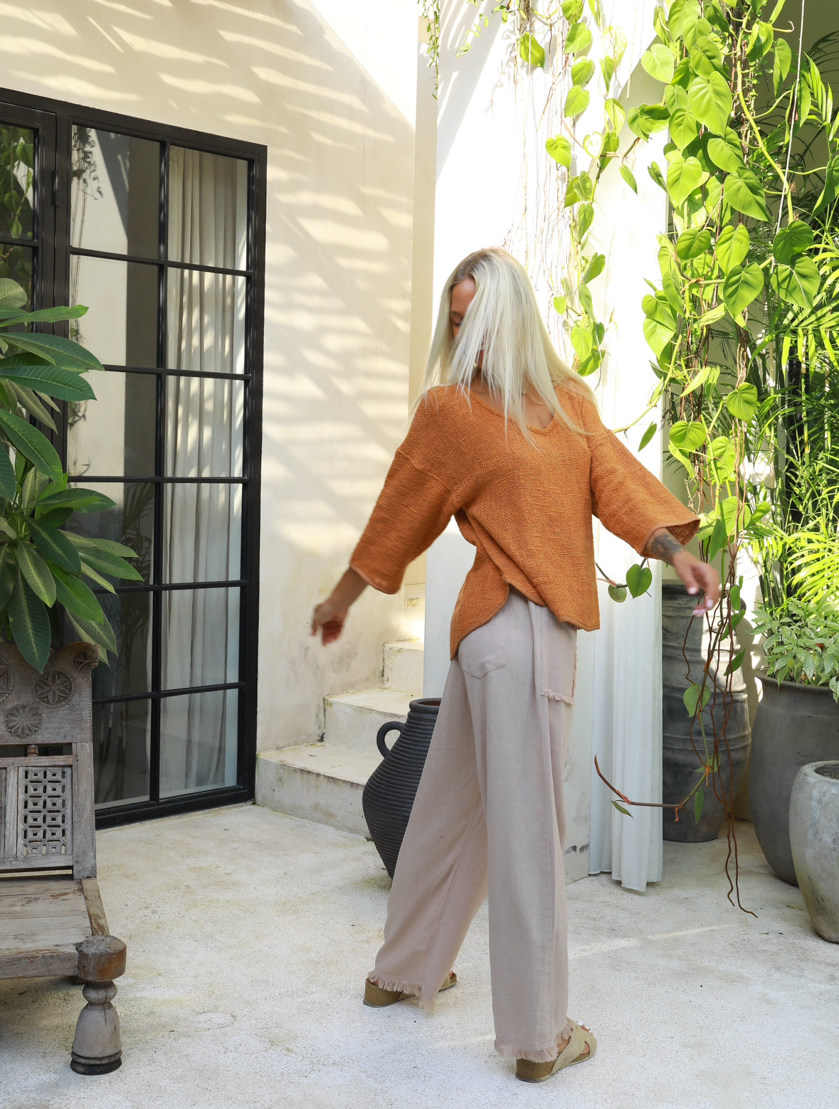Carbon Joshua Frayed Linen Pants Oatmeal