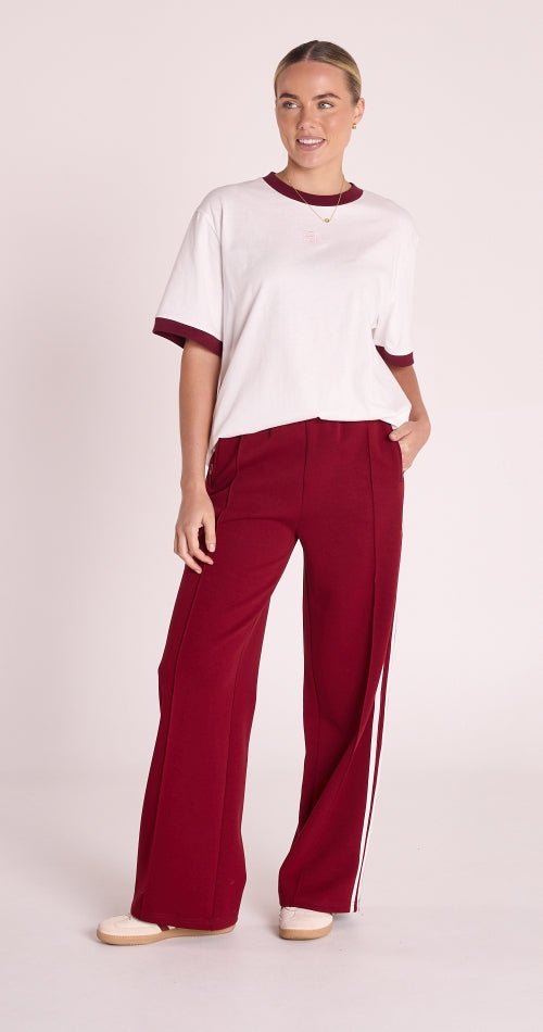 Feather and Noise Ringer Graphic Tee - White and Maroon