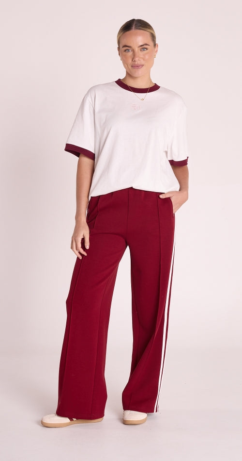 Feather and Noise Ringer Graphic Tee - White and Maroon