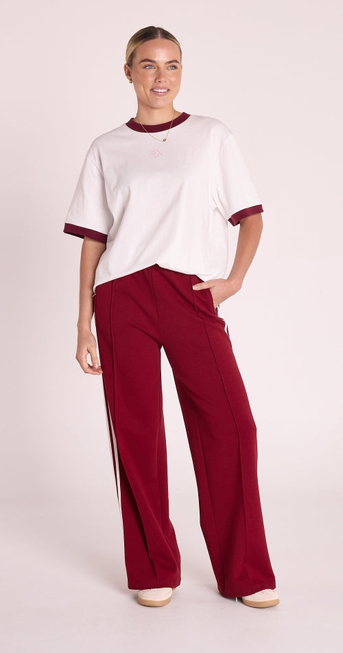 Feather and Noise Ringer Graphic Tee - White and Maroon
