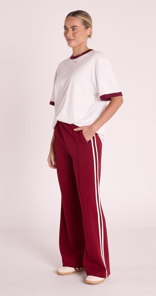 Feather and Noise Ringer Graphic Tee - White and Maroon