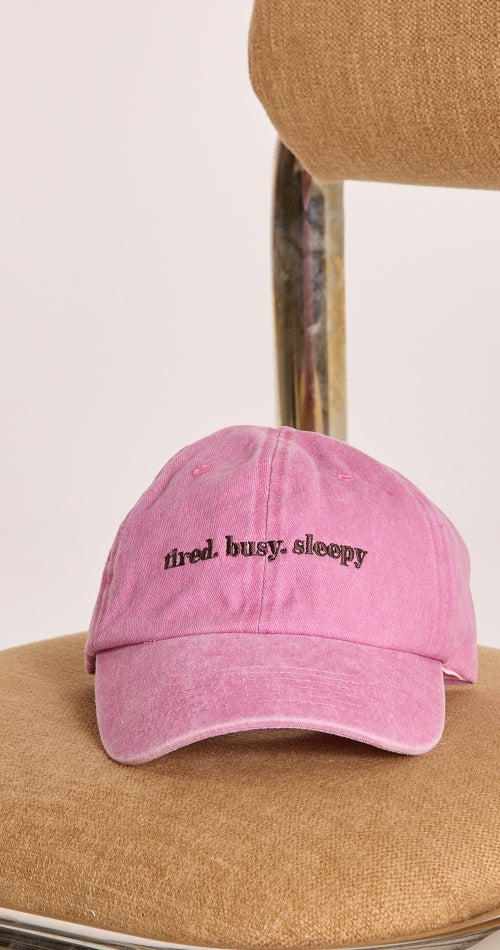 Gigi Washed Denim Cap: Tired Busy Sleepy Pink