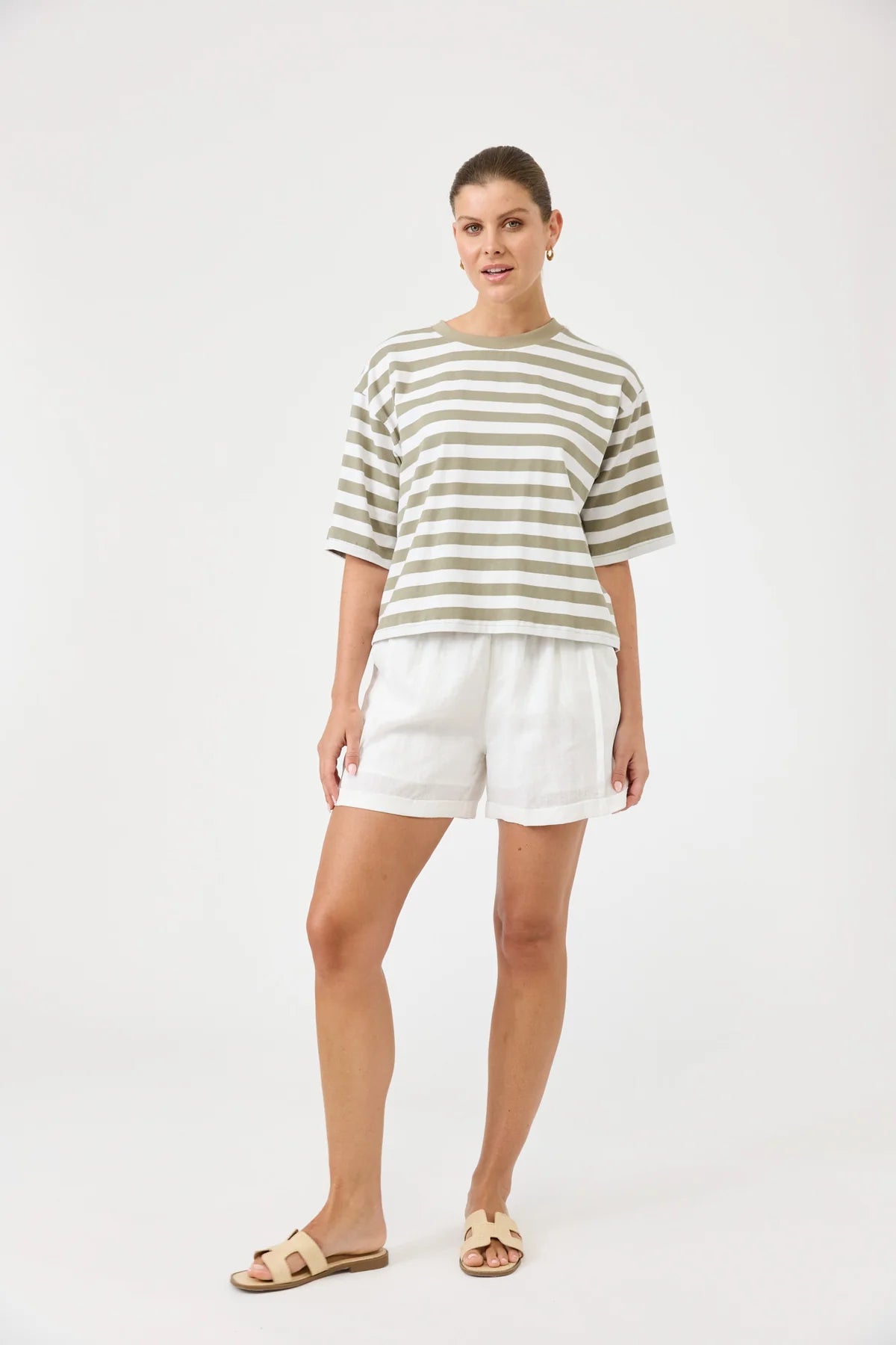 Eb and Ive Studio Stripe TShirt - Olive