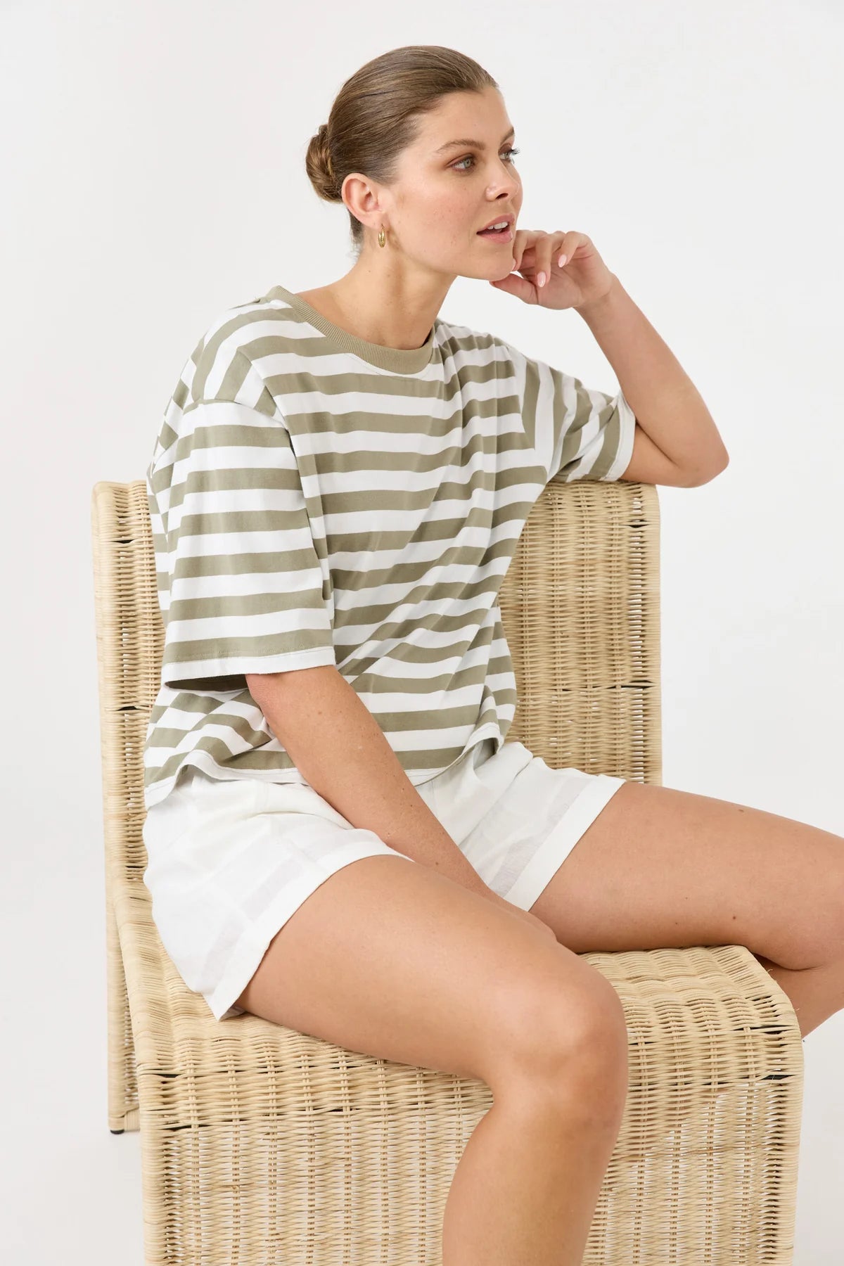 Eb and Ive Studio Stripe TShirt - Olive