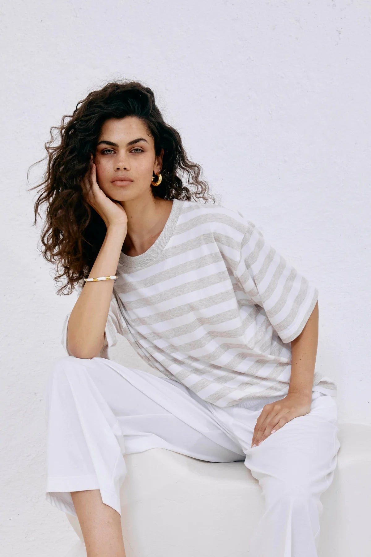 Eb and Ive Studio Stripe TShirt - Stone