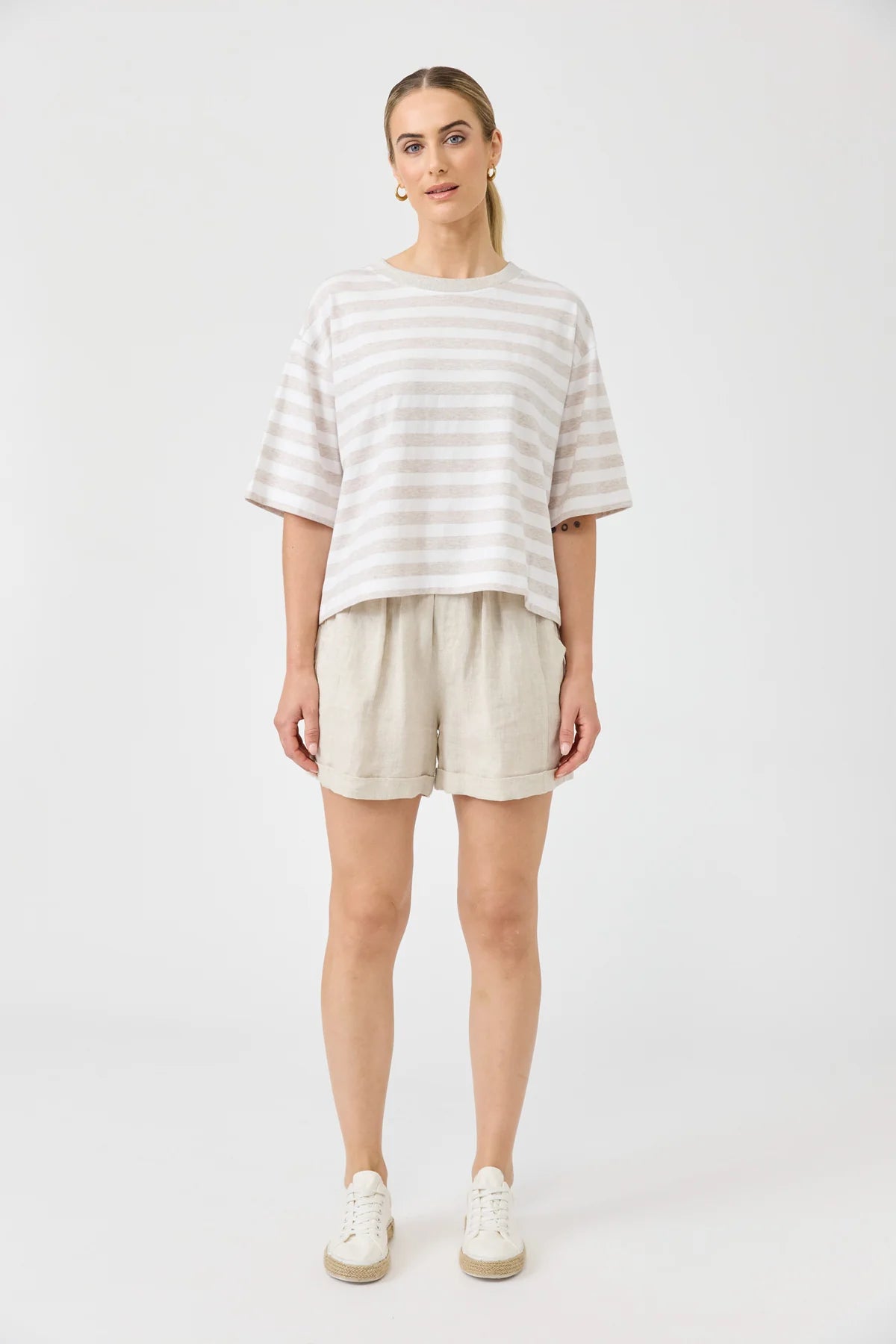 Eb and Ive Studio Stripe TShirt - Stone