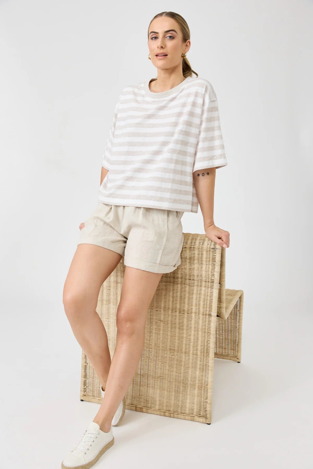 Eb and Ive Studio Stripe TShirt - Stone