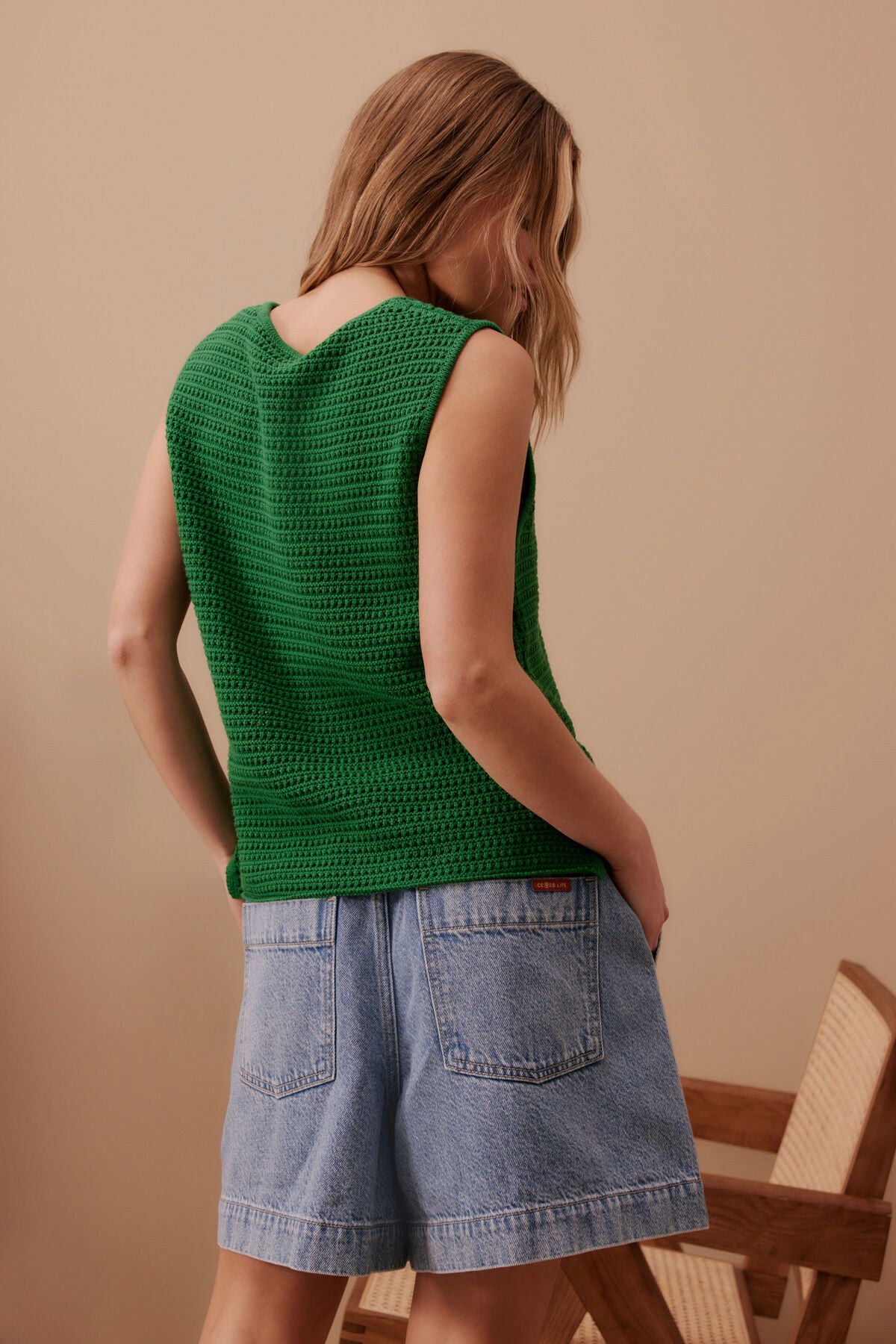 Ceres Life Margot Mesh Knit Tank Green