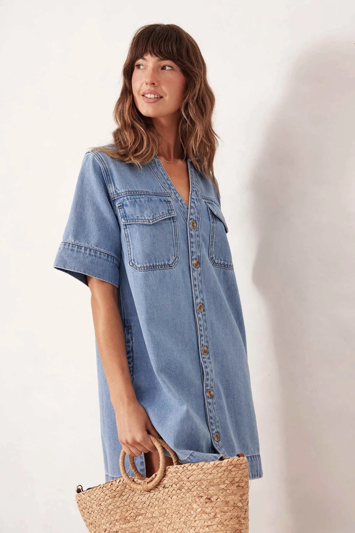 Ceres Life Sammy Relaxed Shirt Dress - Vintage Blue