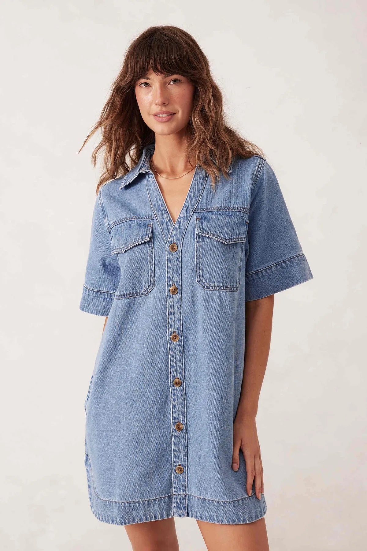 Ceres Life Sammy Relaxed Shirt Dress - Vintage Blue