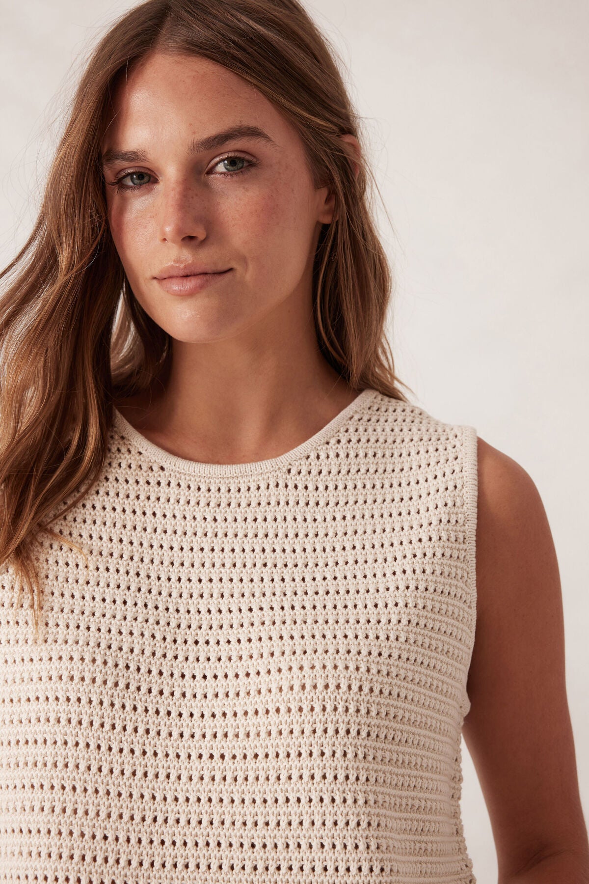 Ceres Life Margot Mesh Knit Tank Ecru