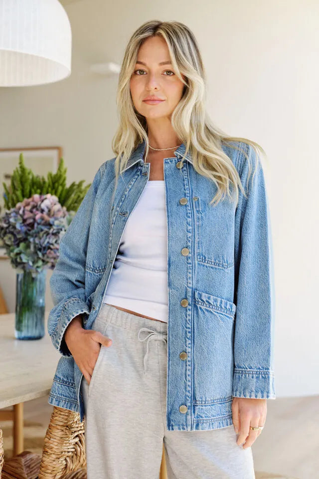 Ceres Life Ava Chore - Shacket Vintage Blue