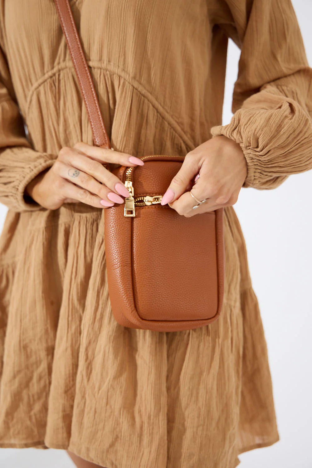 Vegan PU Leather Key West Phone Bag: Tan - Nakoa The Label