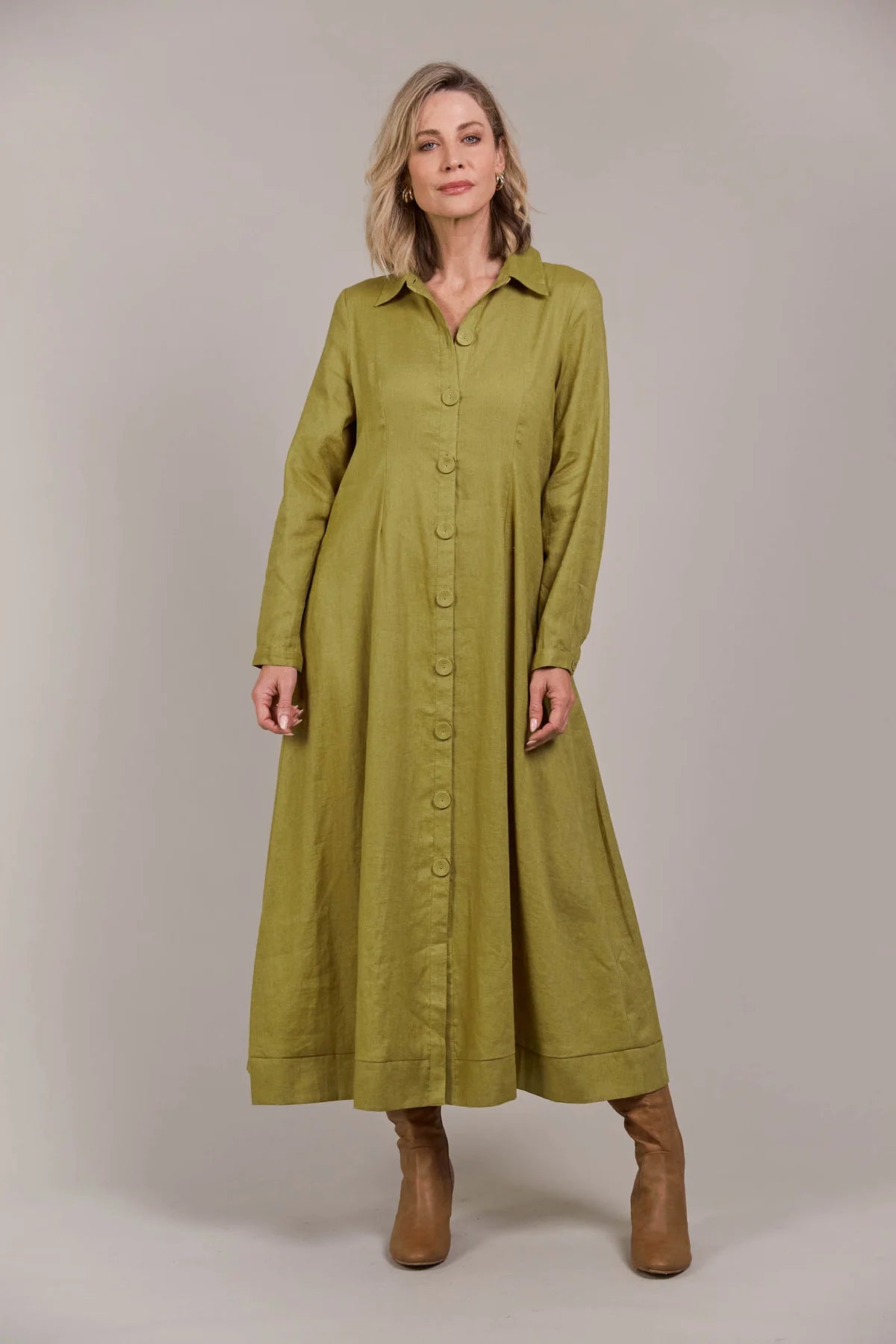 Eb and Ive Laax Shirt Dress Chartreuse
