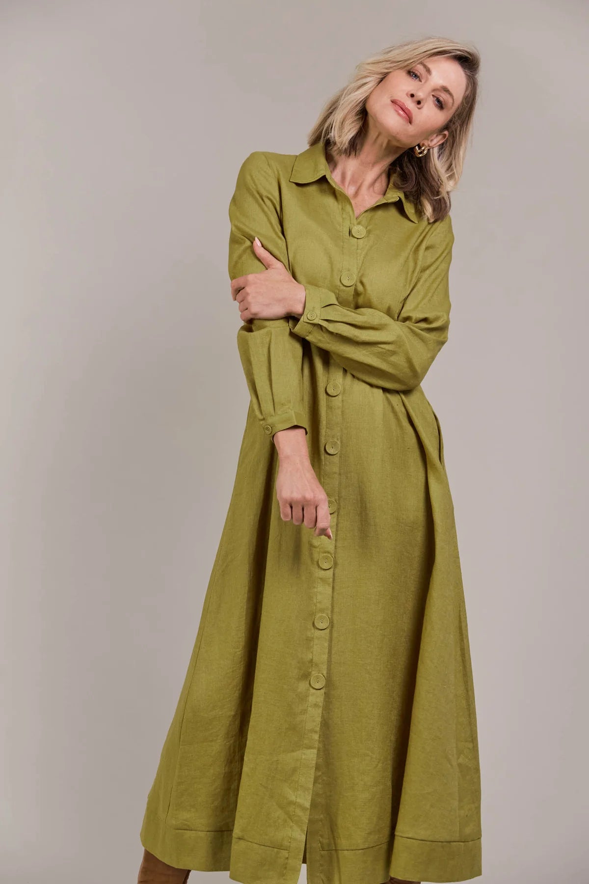 Eb and Ive Laax Shirt Dress Chartreuse