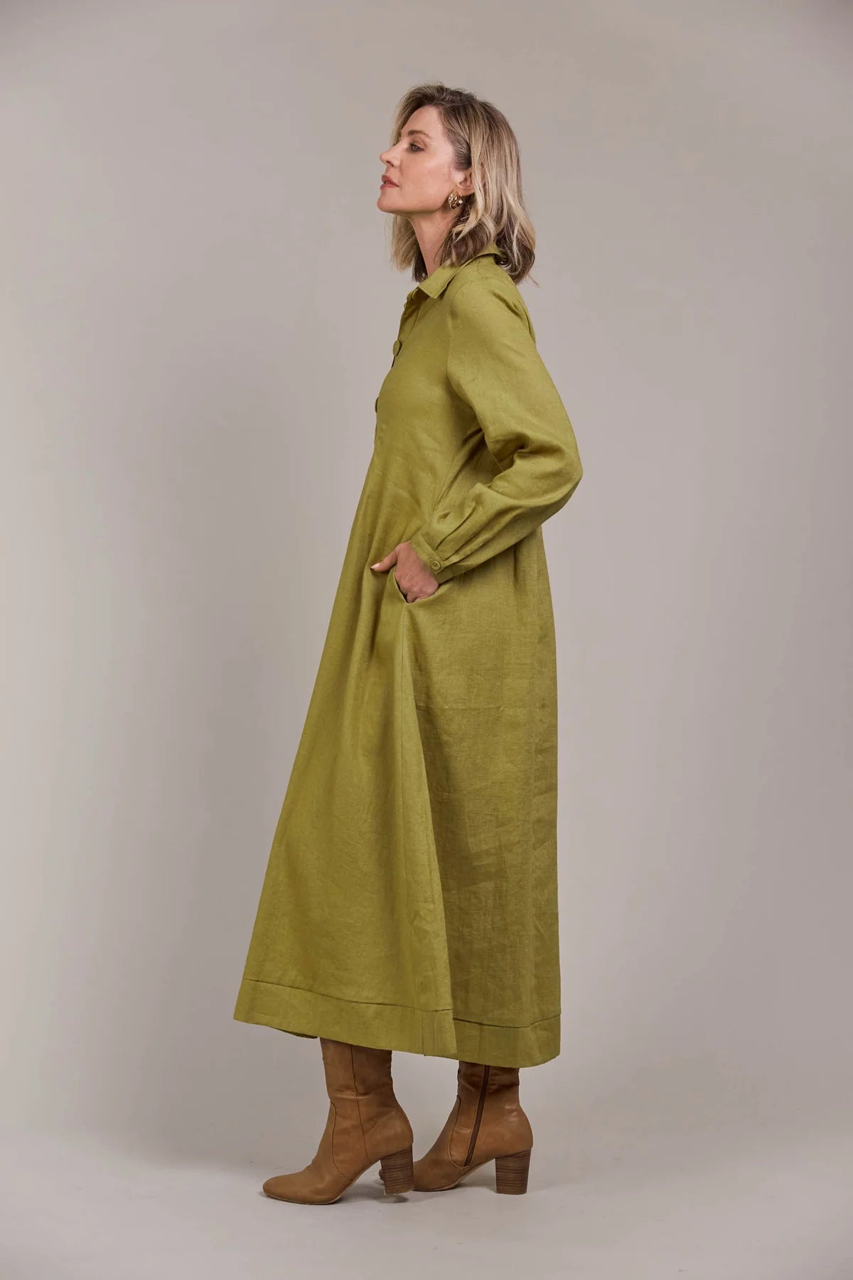 Eb and Ive Laax Shirt Dress Chartreuse