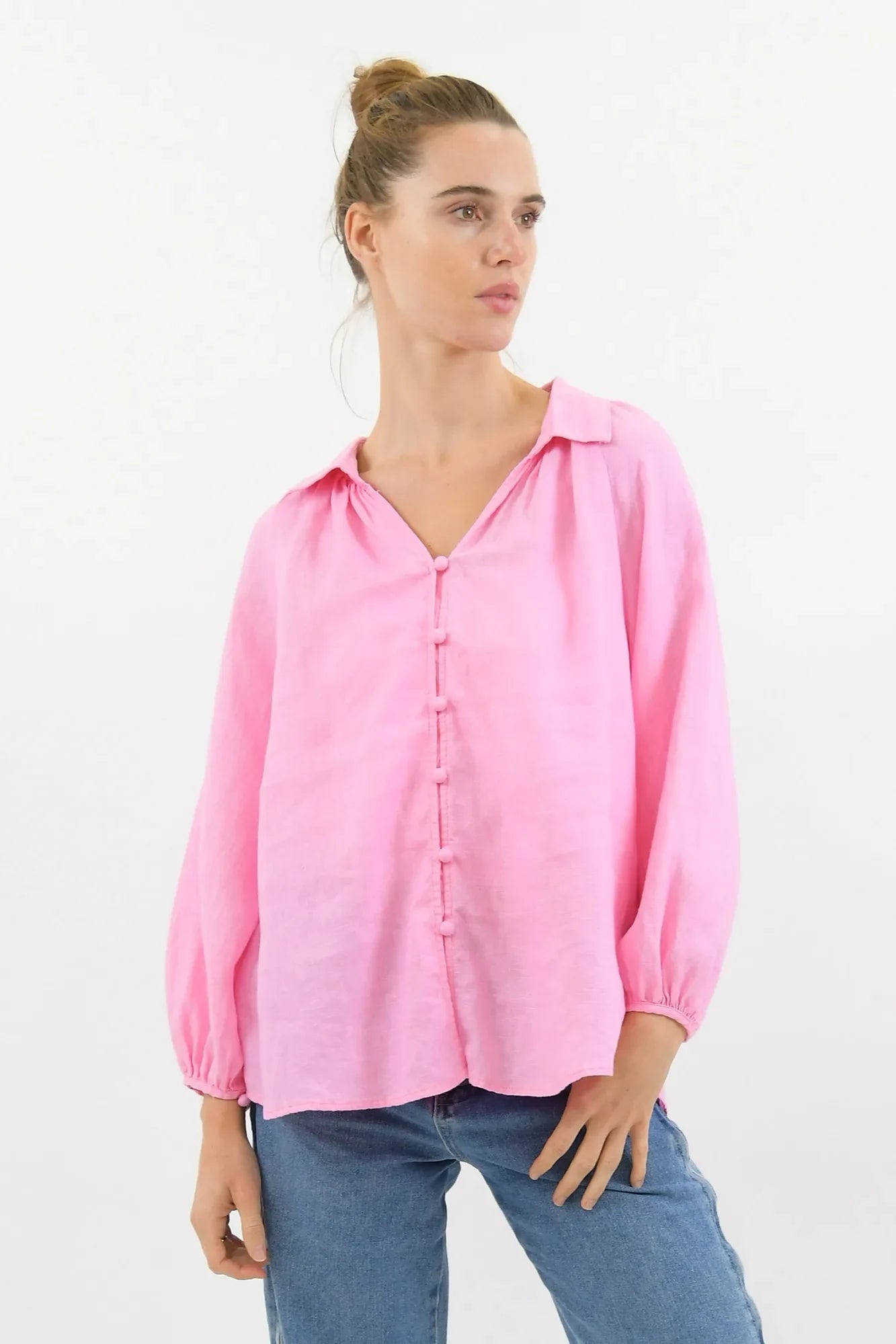 Worthier Maia Button Linen Shirt Light Pink