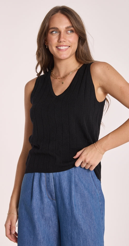 Feather and Noise Mae V Neck Tan - Black