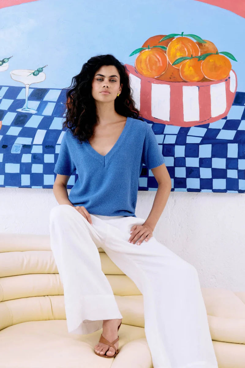 Eb and Ive Artemis V Knit Top Blue