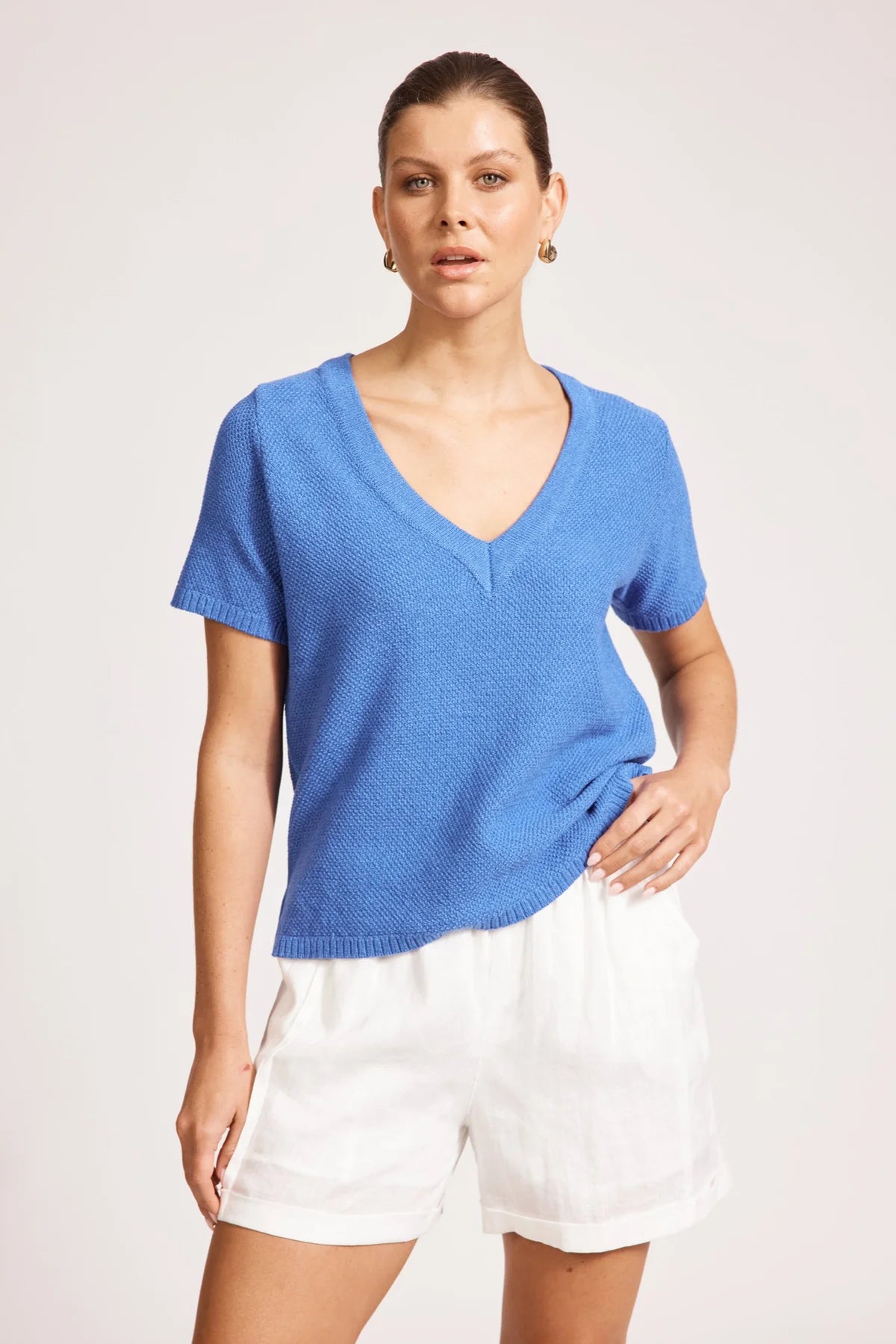 Eb and Ive Artemis V Knit Top Blue