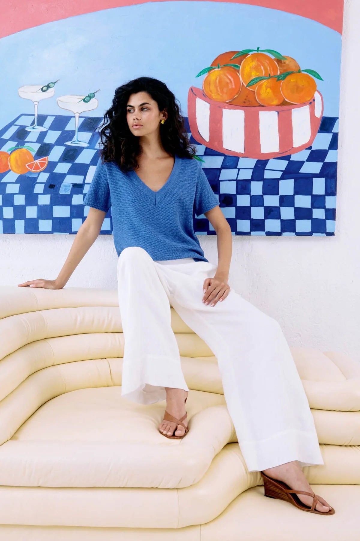 Eb and Ive Artemis V Knit Top Blue