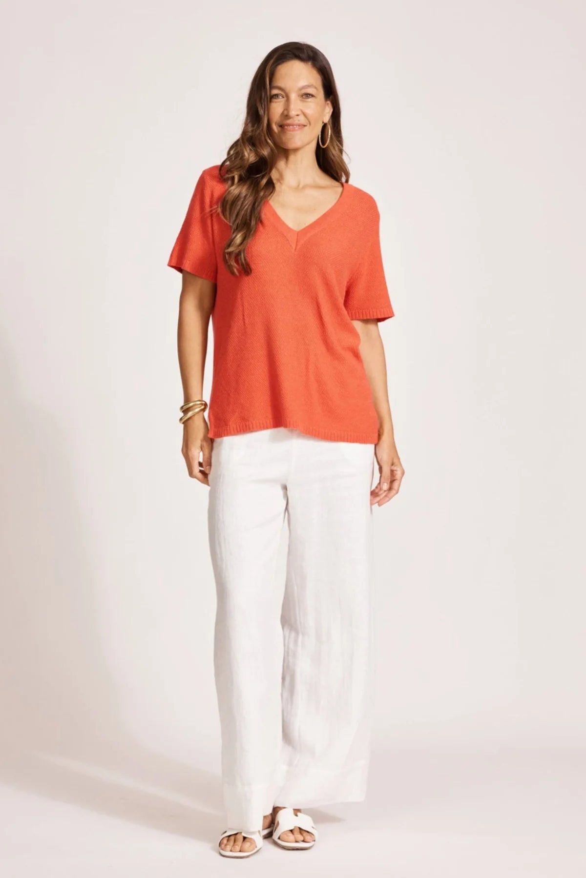 Eb and Ive Artemis V Knit Top Coral