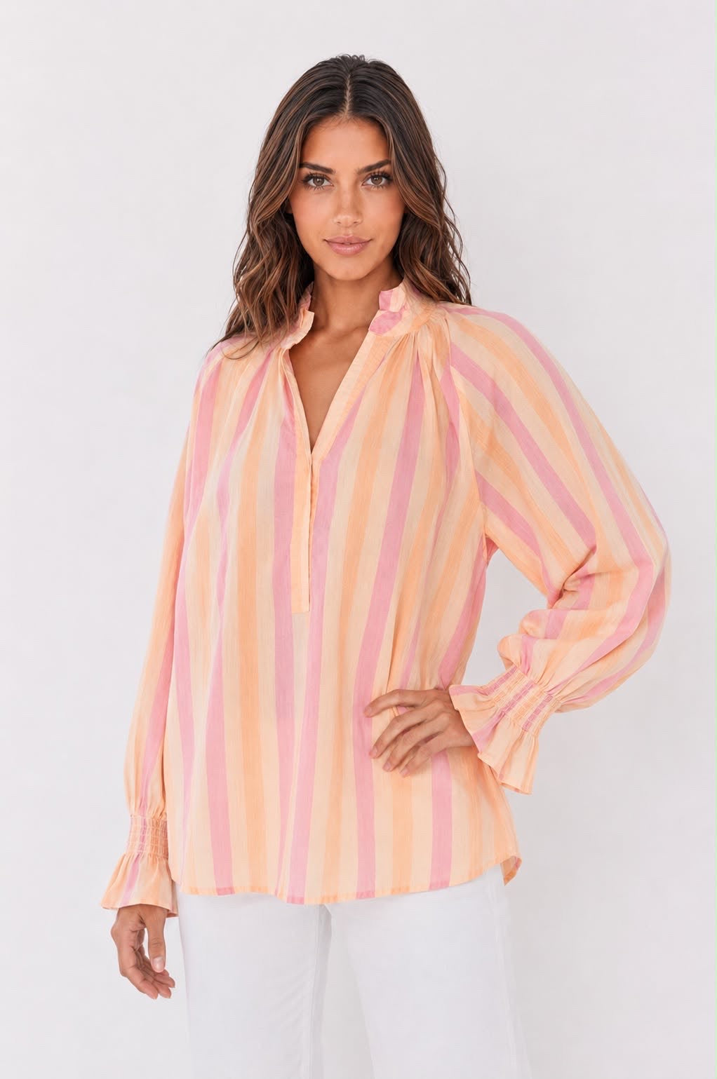 Orange Peach Pink Stripe Blouse
