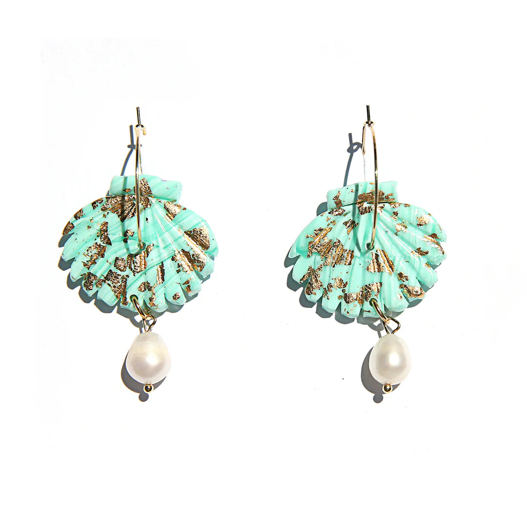 Pearl Shell Hoops Mint - Kingston Jewellery