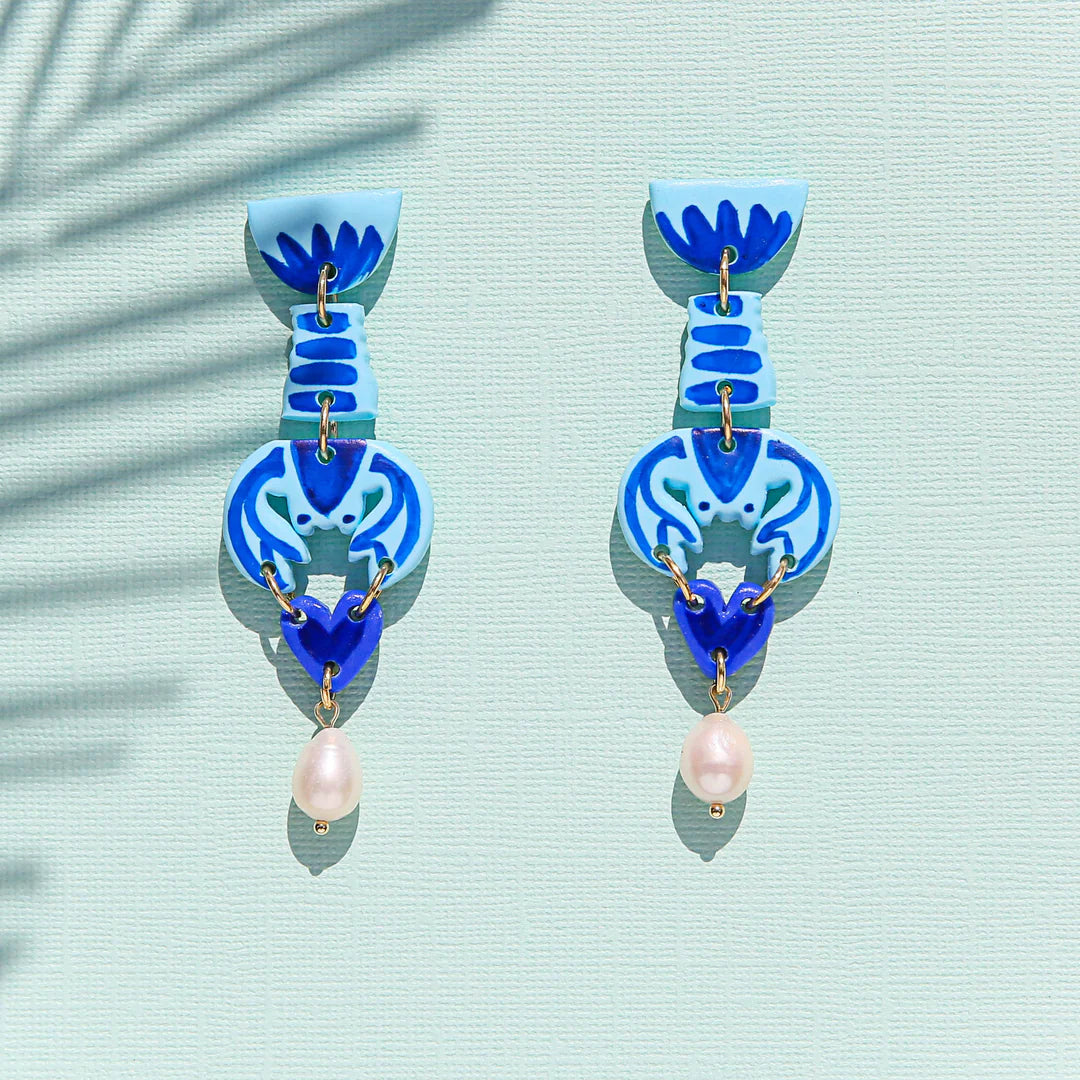Blue Lobster Heart Earrings - Kingston Jewellery