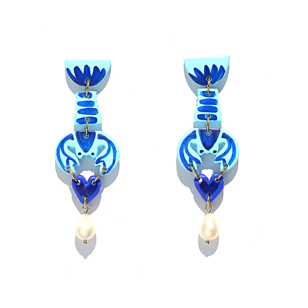 Blue Lobster Heart Earrings - Kingston Jewellery