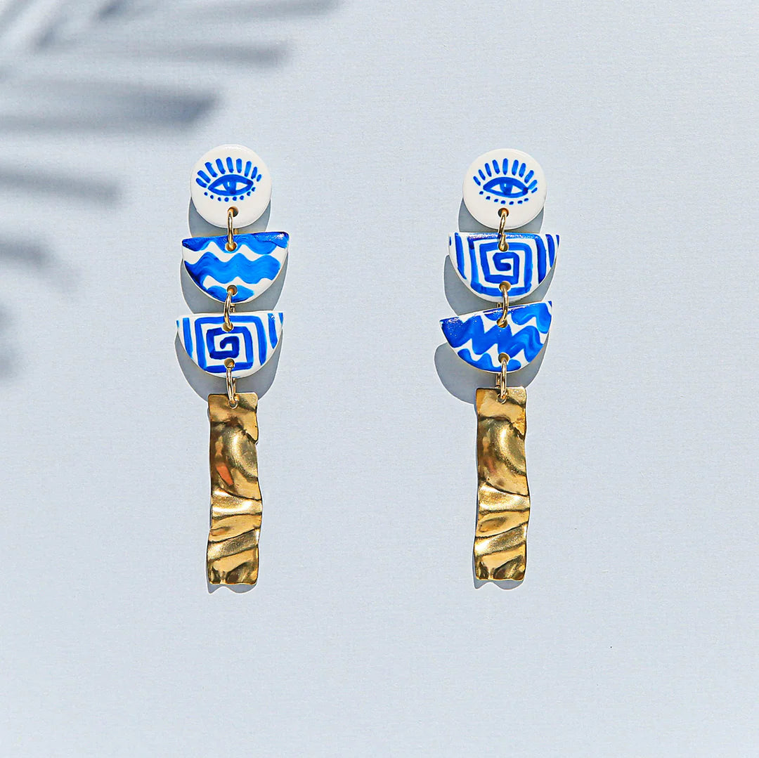 Blue Gold Zigzag Earrings - Kingston Jewellery