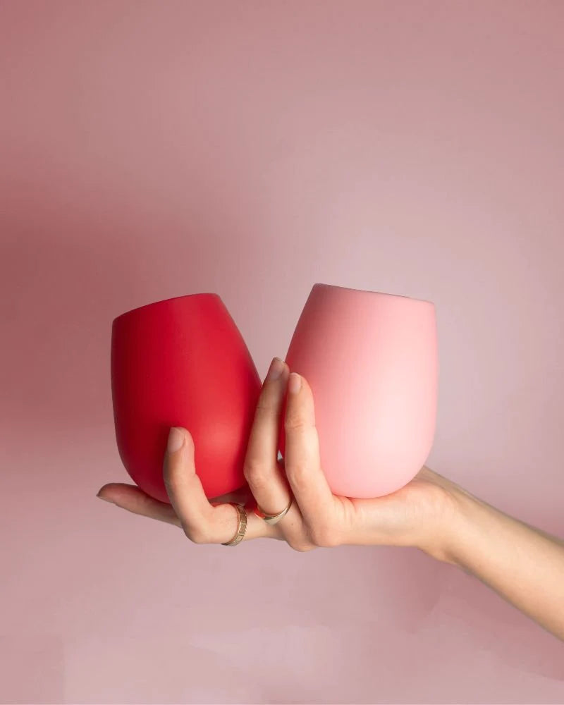 Porter Green Cherry + Blush | Fegg | Silicone Stemless Wine Glasses