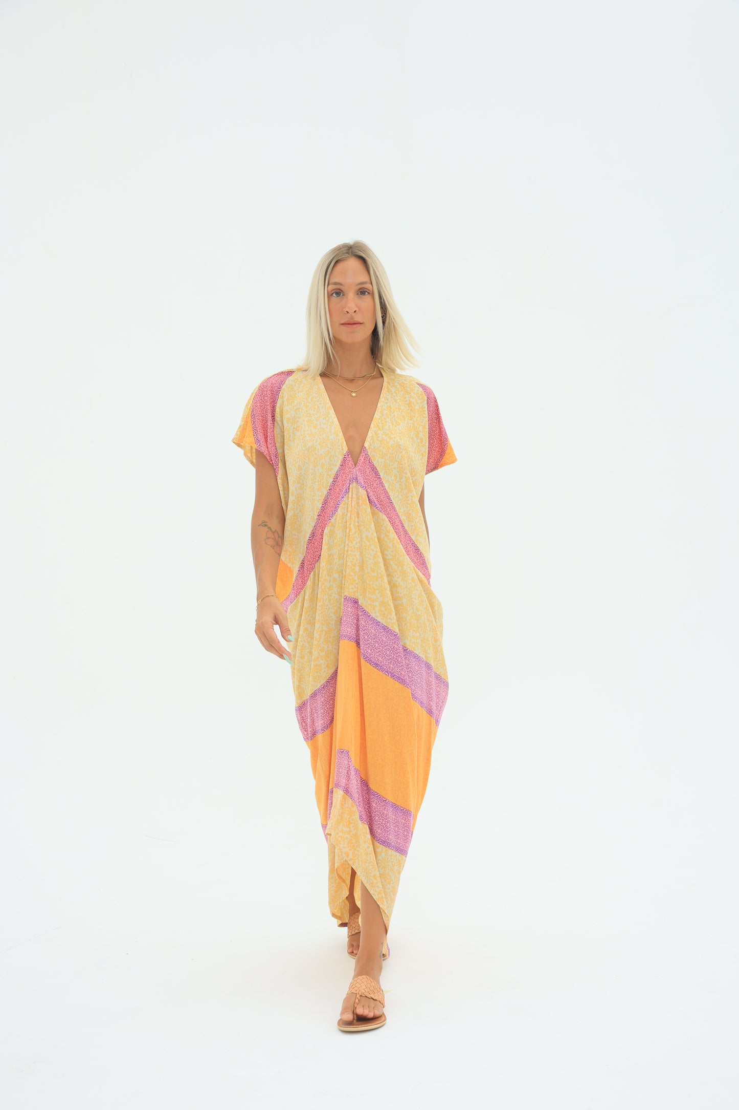 Carbon Lucient Drape Dress Orange and Pink