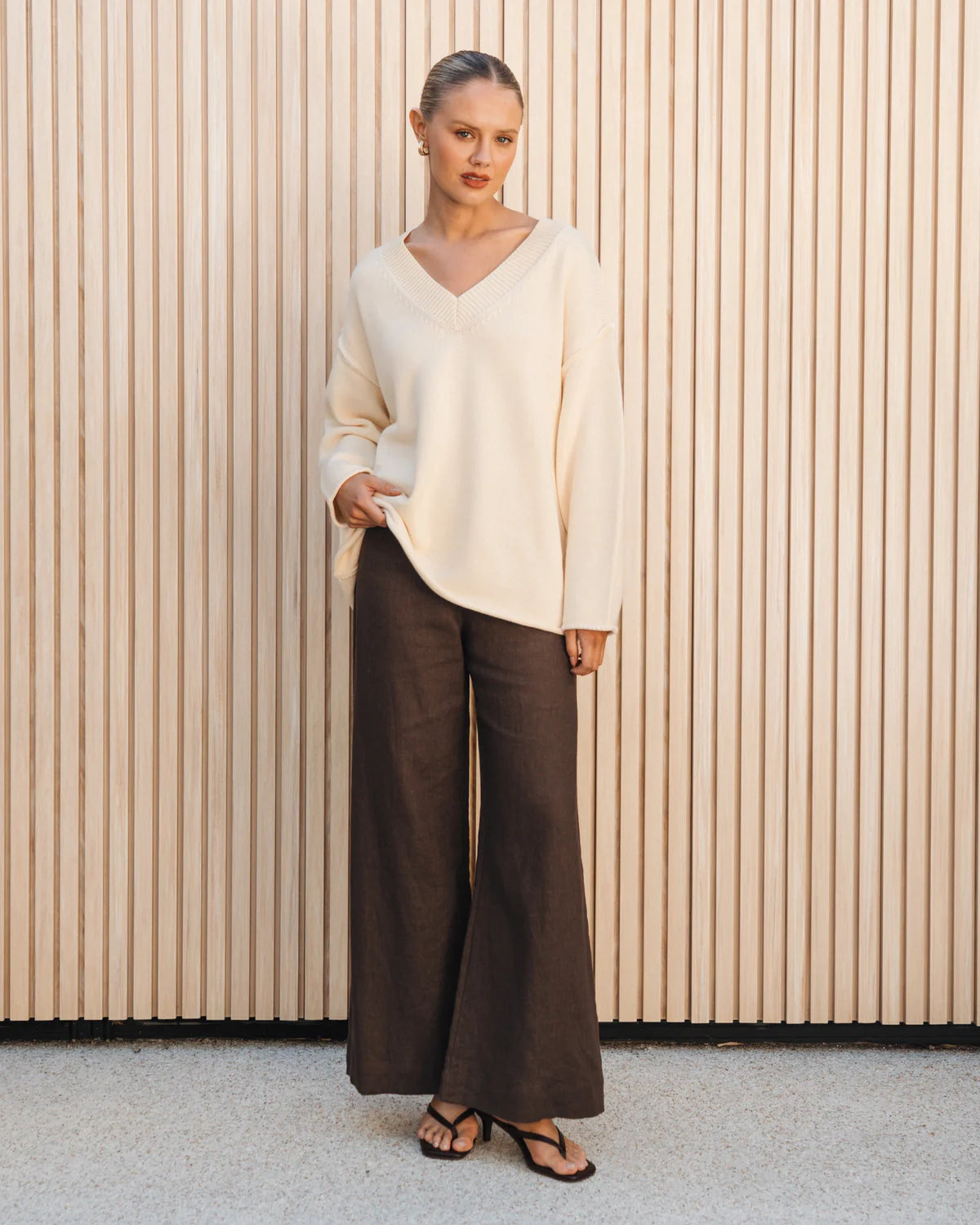 Cream V Neck Knit