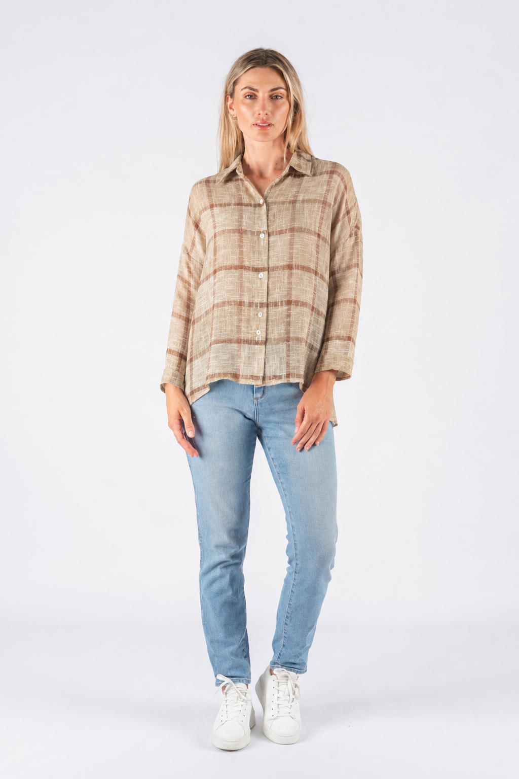 Linen Cotten Check shirt