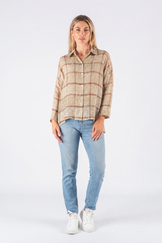 Linen Cotten Check shirt