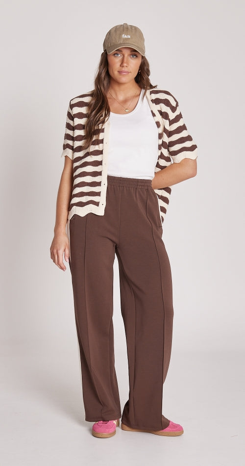 Feather and Noise Noah Wide Pant - Chocolate Cream Stripe