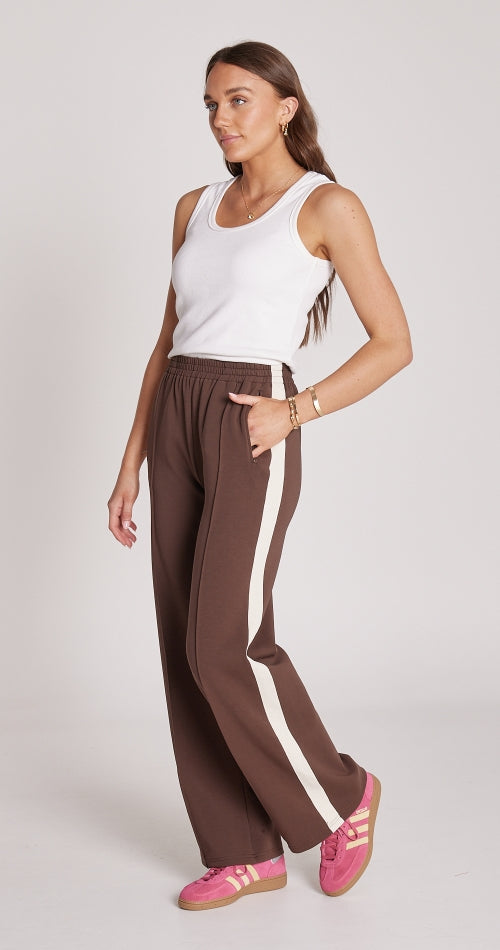 Feather and Noise Noah Wide Pant - Chocolate Cream Stripe
