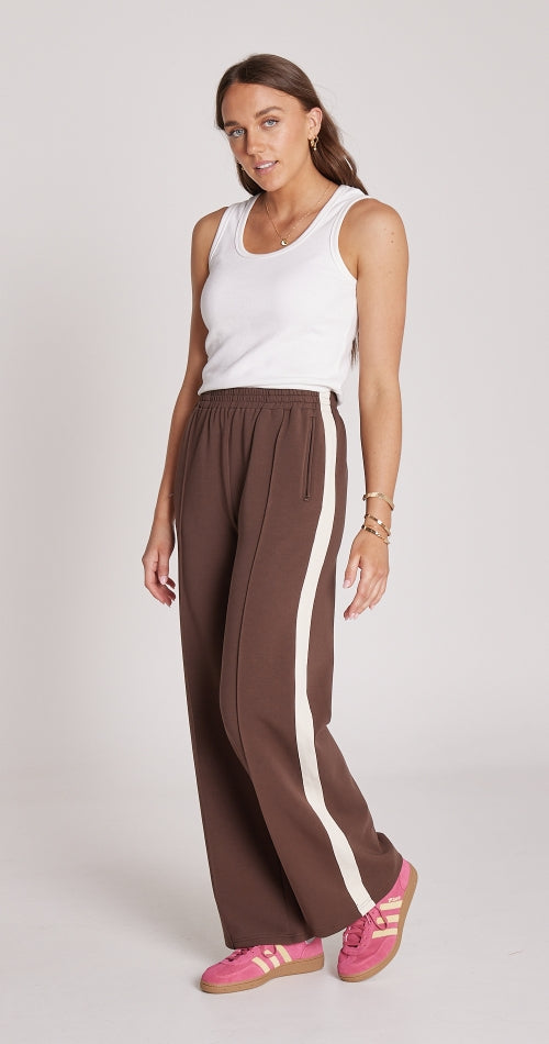 Feather and Noise Noah Wide Pant - Chocolate Cream Stripe